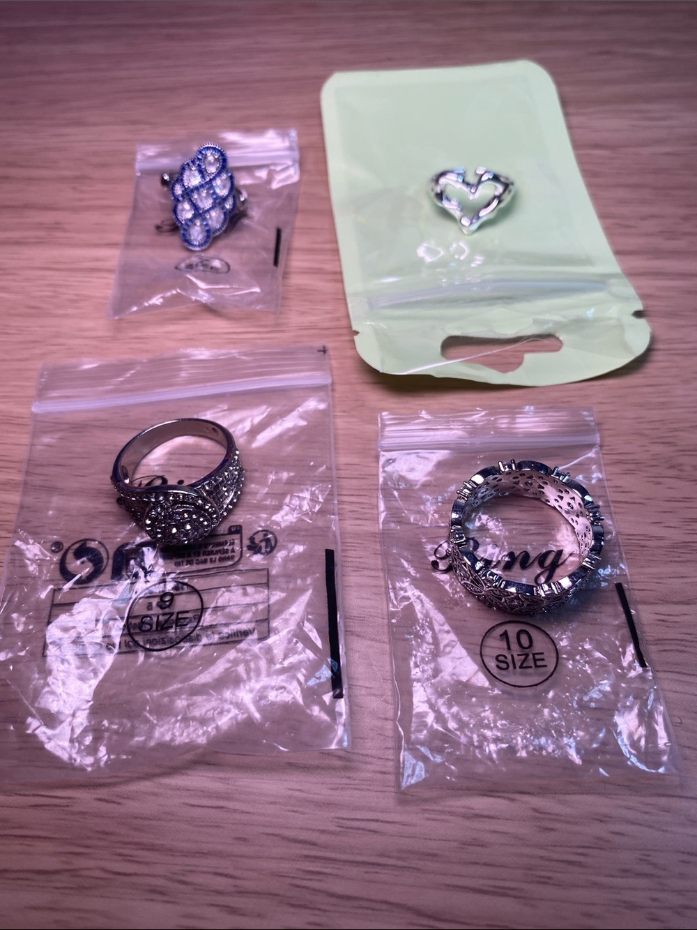 Mixed Silver-Tone Rings with Blue Accent and Heart Ring